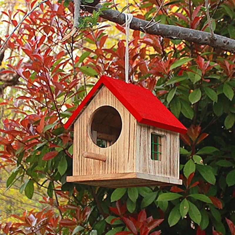 New Outdoor Rainproof Bird Cages Campus Hanging Handmade Wooden House Parrot Breeding Box Warm Hatching Nest Bird Accessories