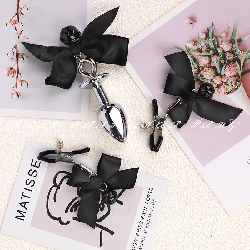Bow Knot Bell Nipple Clamps & Anal Plugs Set – Couple's Intimate Toys Collection
