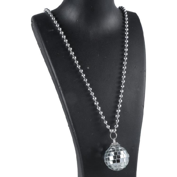 Trendy Mirror Disco Ball Charm Necklace Fashionable Bead Chain Neckwear 70s Gift