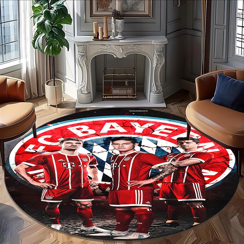1pc B-Bayern Munich Carpet, Round Rug, Comfortable, Suitable for Entryways, Living Rooms, Office, And Bedrooms, Christmas Decoration