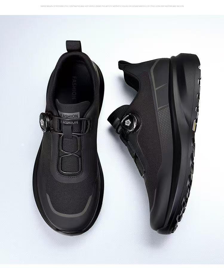 Men's Trendy Black Non-Slip Rotating Buckle Casual Sport Shoes for Spring Outdoor and Commuting