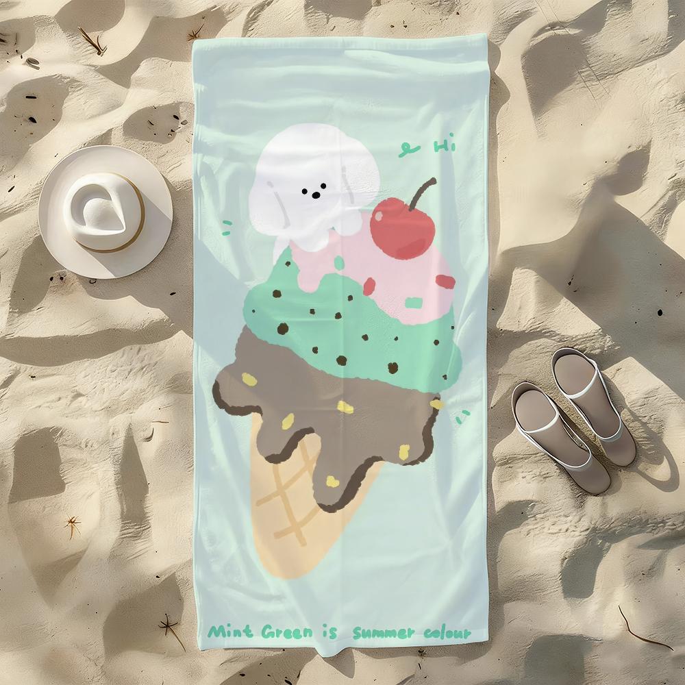 

Cartoon Ice Cream Towel For Swim Yoga Gym Quick Drying Soft and skin-friendly Beach Towels All-Season W30*H60(CM)