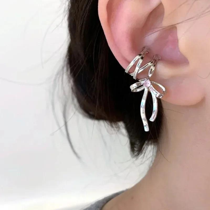 Korean Fashion Elegant Bow Knot Clip Earrings Women Non-Piercing Ear Clips Ballet Ribbon Style Aesthetics Ear Cuff Jewelry Gifts