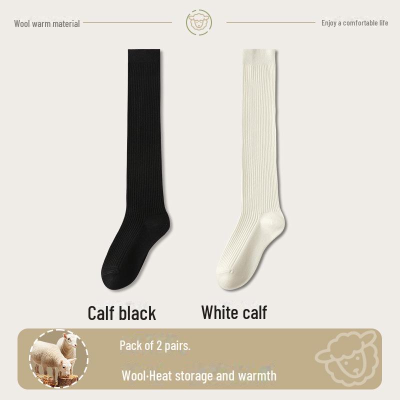 "Wool Thigh-High Socks, Double-Needle Stripes, Slim & Warm for Autumn/Winter"