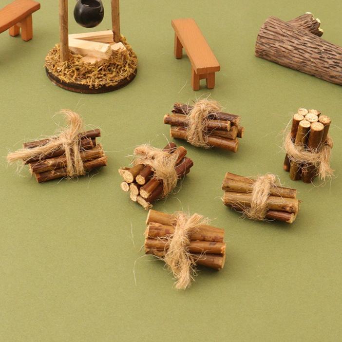 2/5Bundles 1:12 Dollhouse Miniature Bonfire Firewood Model Party Living Scene Decor Toy Doll House Accessories