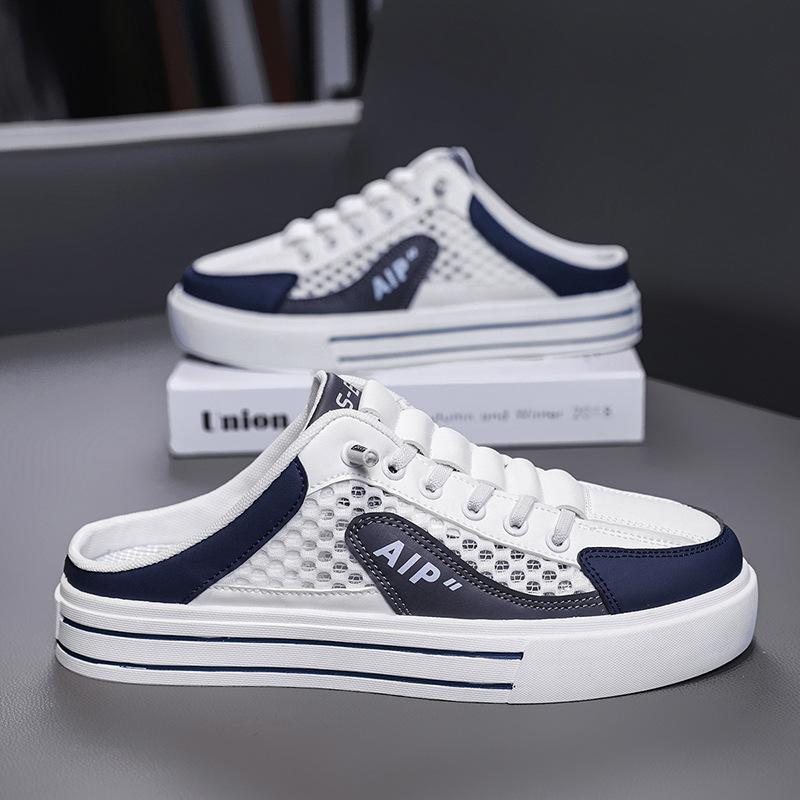 2025 Summer New Men's Shoes Without Heel Half Slippers Casual Breathable Mesh Lazy One Pedal Bag Head Dragging Shoes