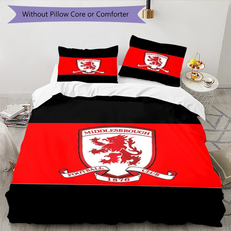 Middlesbrough F.c Printed Pattern Duvet Cover Set – Includes 1 Duvet Cover and 2 Matching Pillowcases Bedroom Decor Christmas Gifts