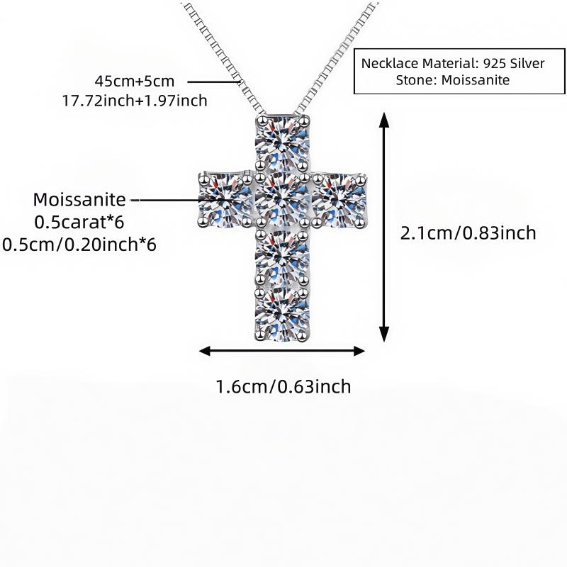 A 925 Silver 3 Carat Moissanite Cross Personality Fashion Simple Men s and Women s High Quality Pendant Necklace белый