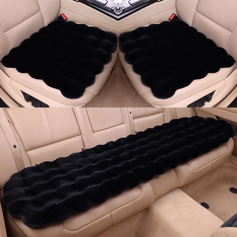 Universal Winter Car Seat Cushion Set - Thickened Fleece with Faux Rabbit Fur, Warm & Plush