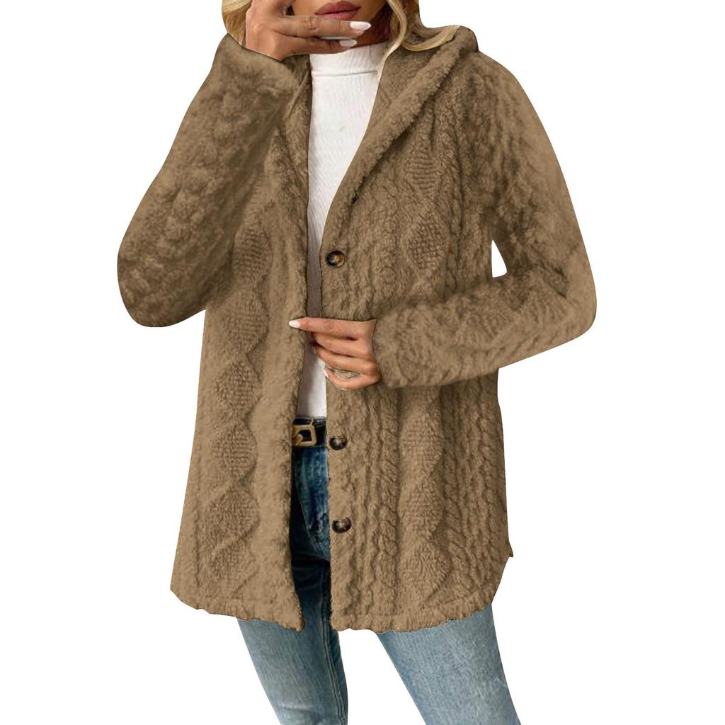 Women's Solid Color Fashion Casual Warm Fashion Diamond Plush Hooded Cardigan Coat