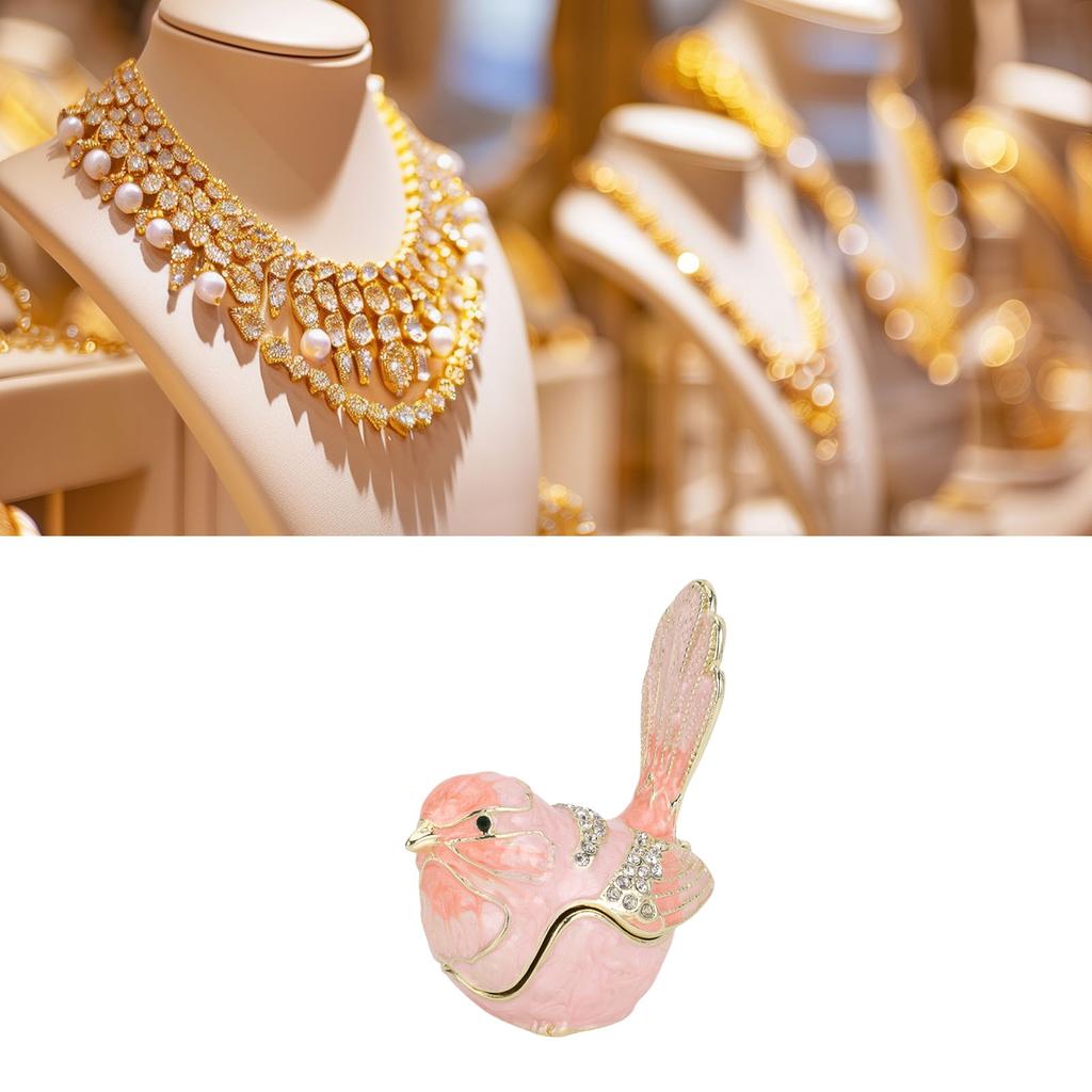 Bird Trinket Box Hinged with S Metal Enamel Jewelry Box Necklace Ear S Storage Birds Figurines Home Decor