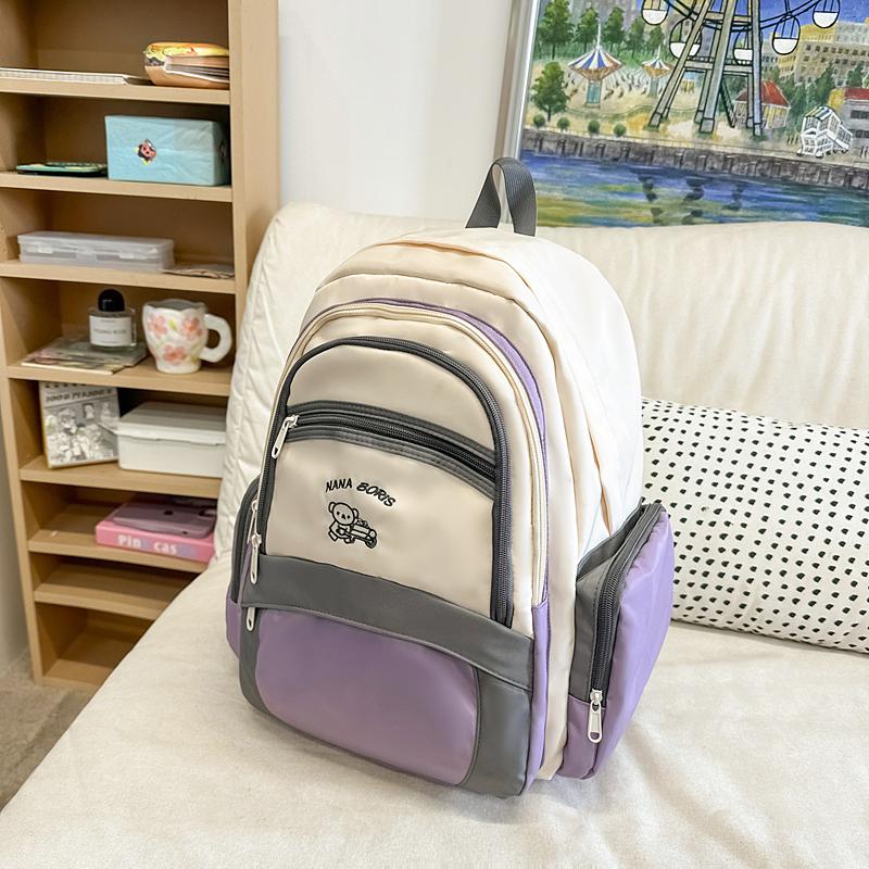 Color Block Backpack Women College Style Schoolbag Junior High School Student Backpack