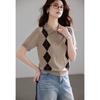 Women's Argyle Polo Knit Short-Sleeve Top