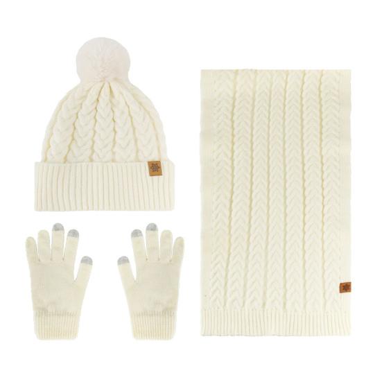 Winter Hat Scarf Gloves Set for Women Fleece Lined Pom Pom Skull Cap Long Scarf And Gloves Set Warm Knit 3 Pcs Set for Cold Weather