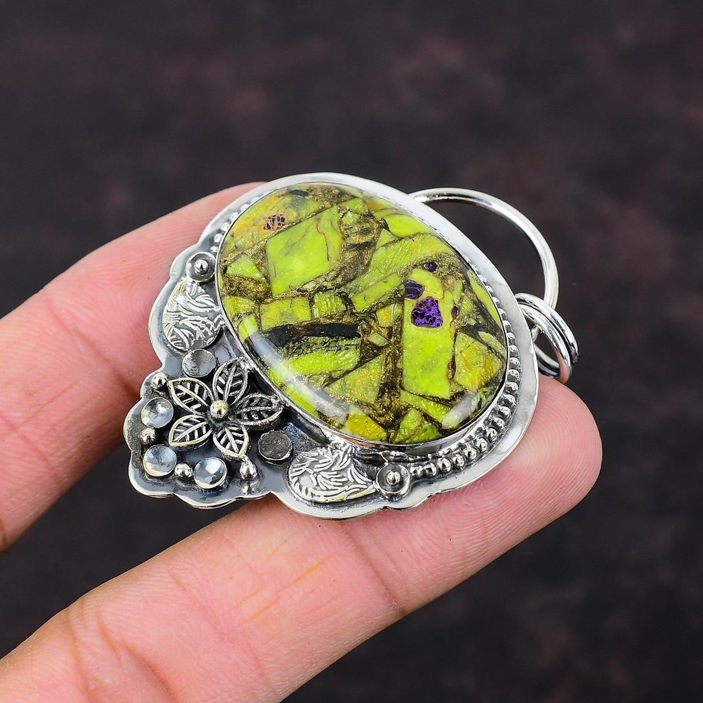 Kupferstichtit-Anhänger, sehr hübscher Edelstein-Schmuck, 925er-Sterlingsilber-Schmuck, handgefertigter Blumen-Anhänger, Geburtsstein-Schmuck, Geschenk für Braut