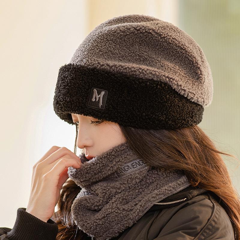 

Женский комплект из двух предметов: шапка и шарф, осень и зима с бархатным пуловером, ветрозащитная и теплая вязаная шапка для езды на велосипеде one size коричневый