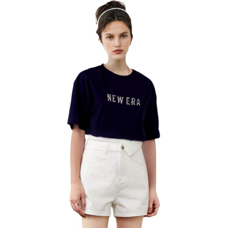 New Era SS24 Skateboard Series Loose Letter Print Crew Neck Short Sleeve T-Shirt Unisex Tops Navy-Blue 14187445