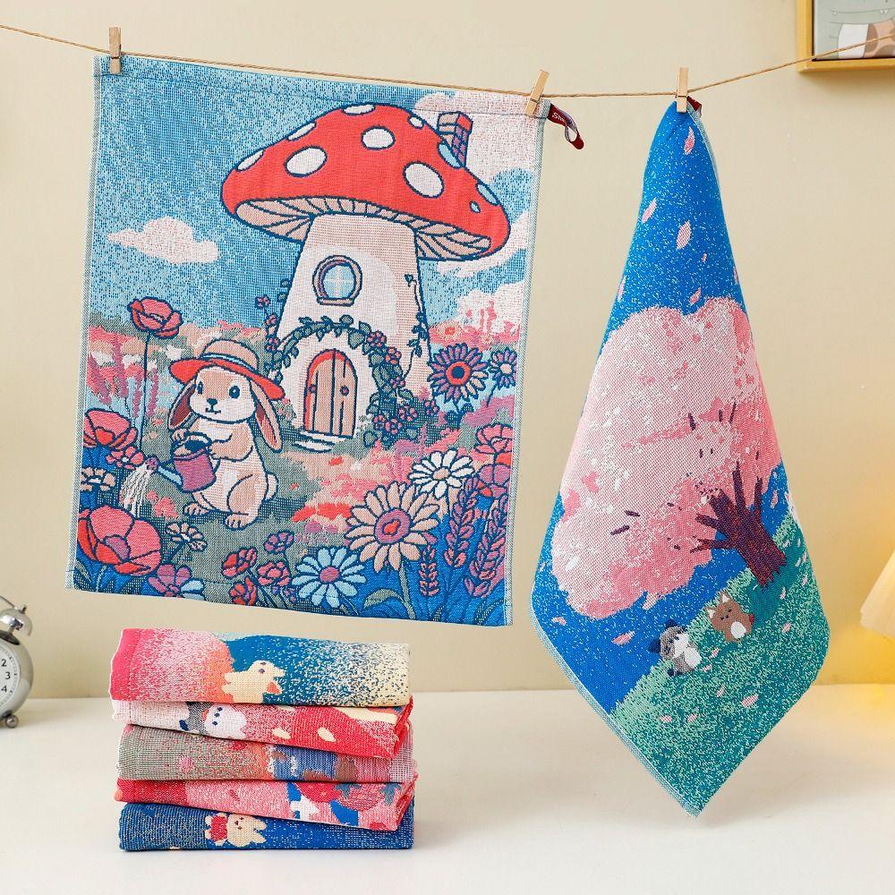 Cartoon Handkerchief Towel 34x40cm Pure Cotton Dish Cloth Cute Kitchen Towel  Home Restaurant