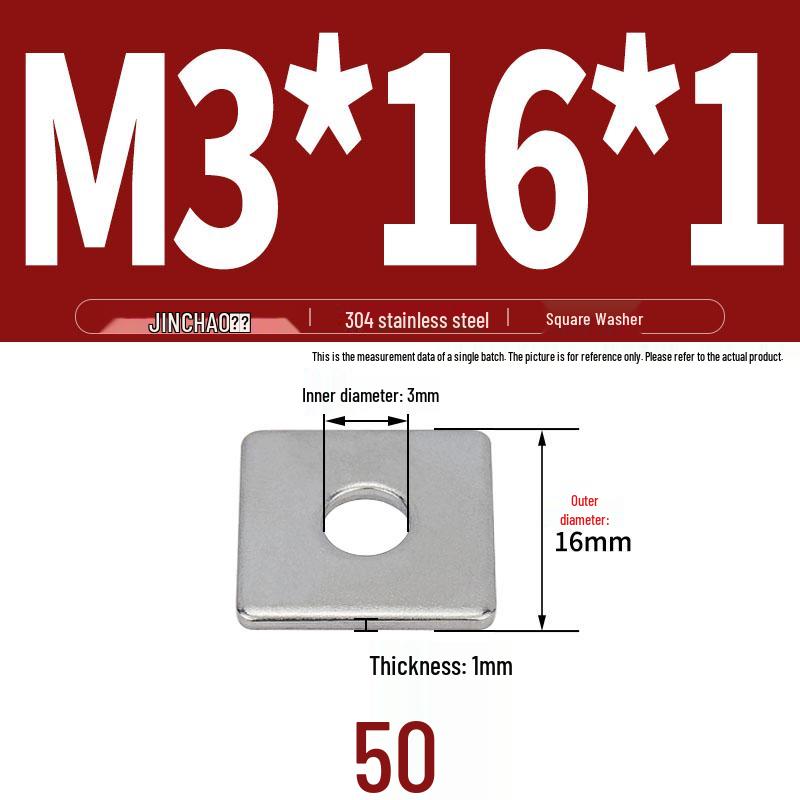 304 Stainless Steel Thickened Square Flat Washer for Curtain Wall (M4-M16)