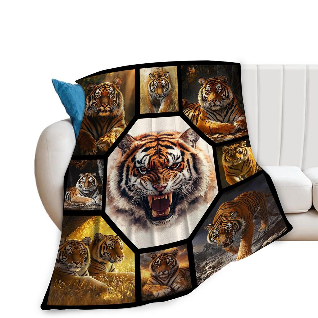 Soft Cozy Tiger Throw Blanket Warm Fuzzy Plush Blanket for Bed Couch Sofa Lightweight Flannel Blanket Gift for Adults Teens