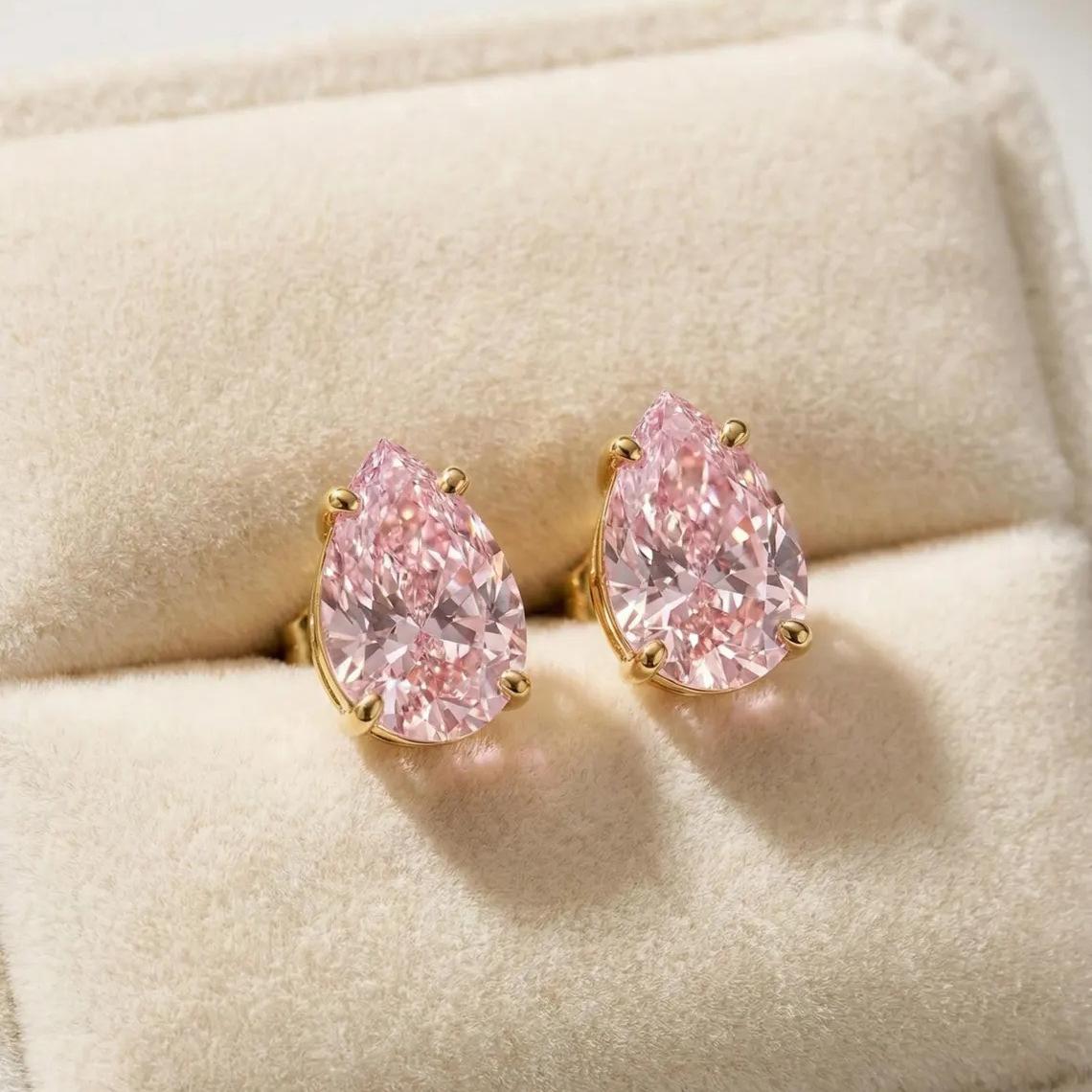 

2026 Small Commuter Comparable To Ice Flower Cut Pink Diamond Water Drop Stud Earrings Exquisite Daily Pear-shaped Teardrop Yellow Diamond Earrings