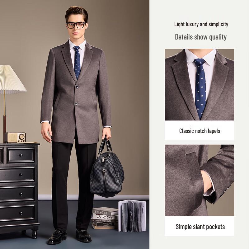 Men's Mid-Length Wool & Silk Blend Overcoat