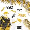 100pcs Graduation Confetti for Table 2025 Large Glitter Black Gold Grad Confetti Graduation Party Table Decorations