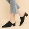 Dámské Velké Velikosti Jarní Špičaté Špičky Tlustý Vysoký Podpatek Pantofle Boty Ležérní Prodyšné Jednobarevné Pletené Sandály Boty 34-43