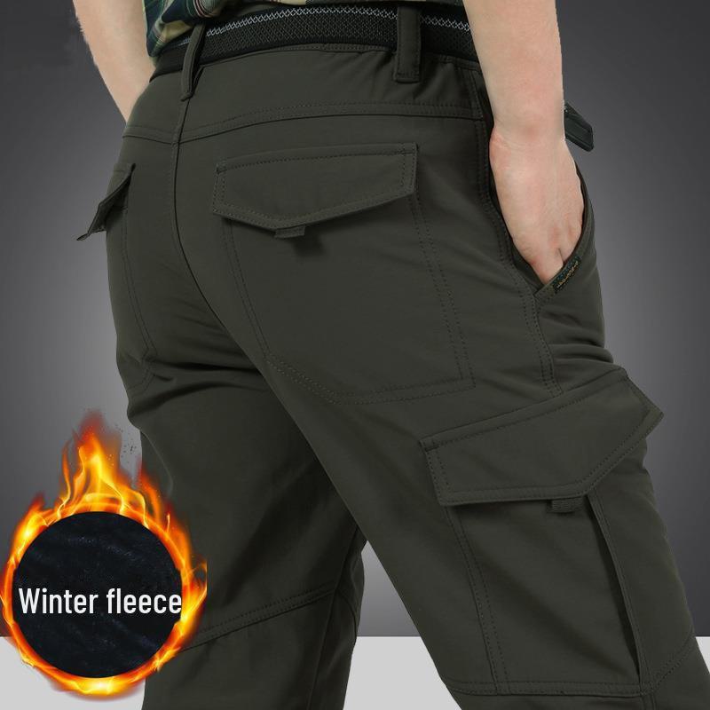 Men's Quick-Dry Outdoor Hiking Pants, Plus Velvet, Multi-Pocket, Loose Fit, Large Size, Autumn & Winter.