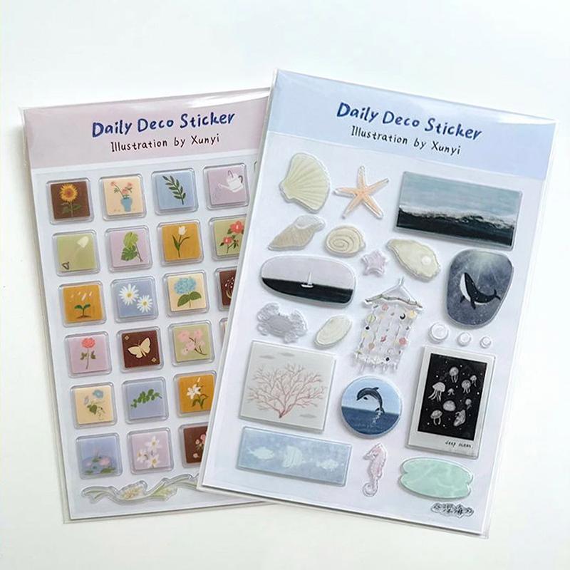Cute Cartoon Ocean World 3D Jelly Stickers Transparent Resin Gel Self-Adhesive Decoration For Diy Phone Cases Tablet Computers