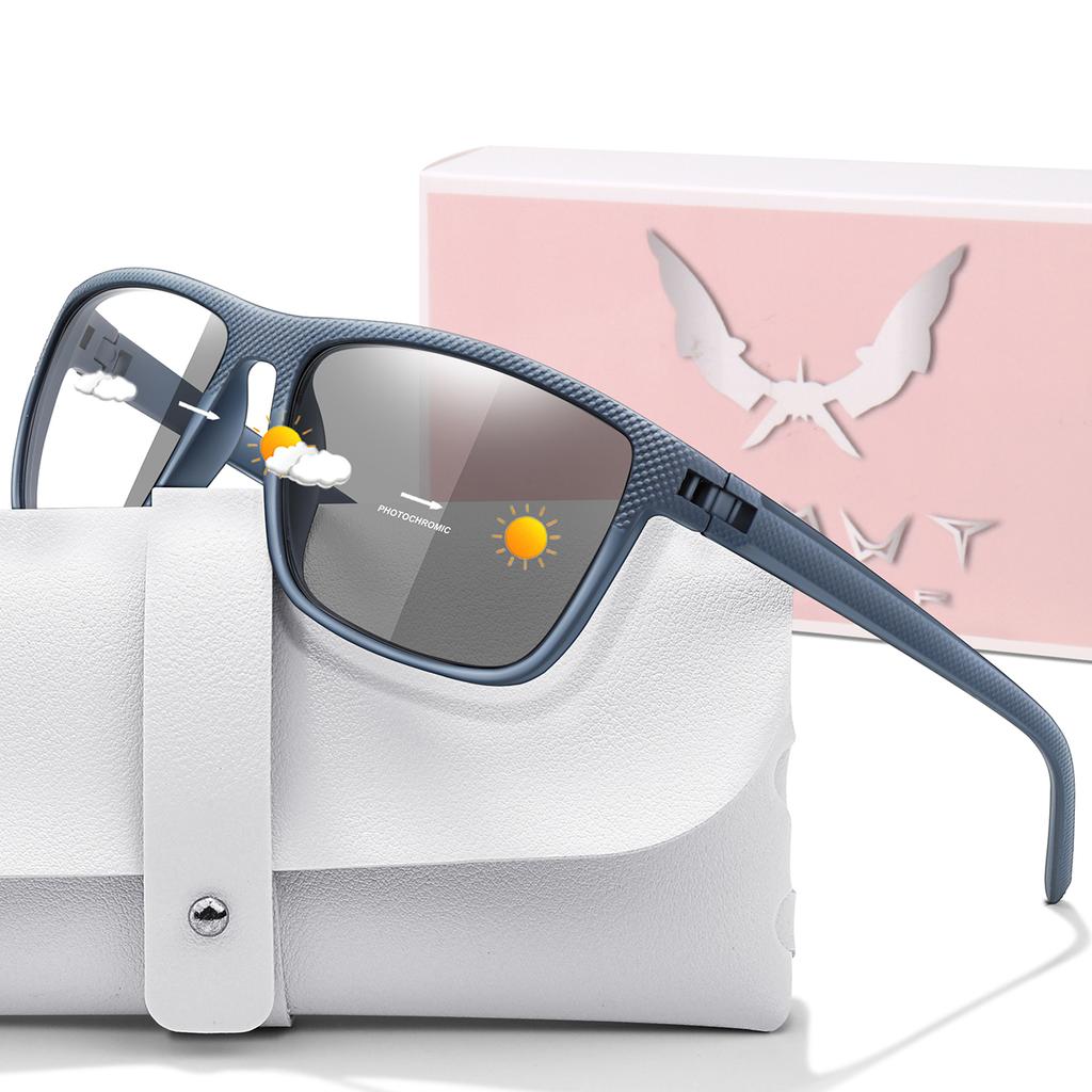 Classic Square Photochromic Cycling Sports Sunglasses Men Women Outdoor Running Hiking Baseball Shades with Box