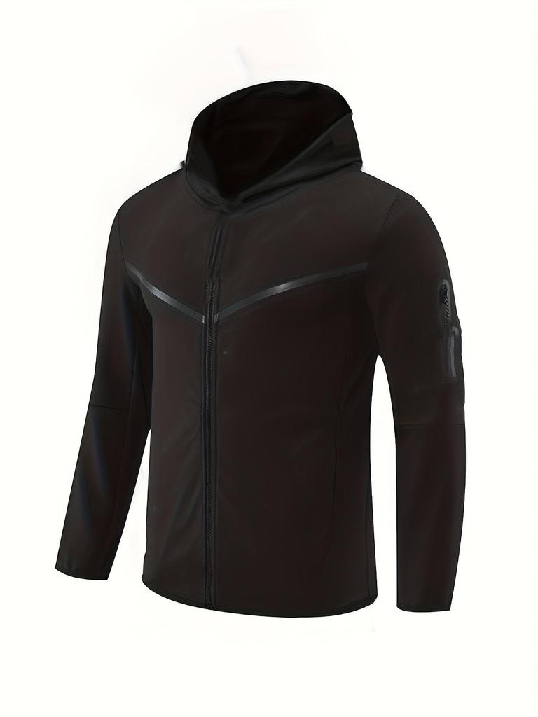 Spring-Autumn Men's Track & Field Hoodie with Chest Stripe and Zipper