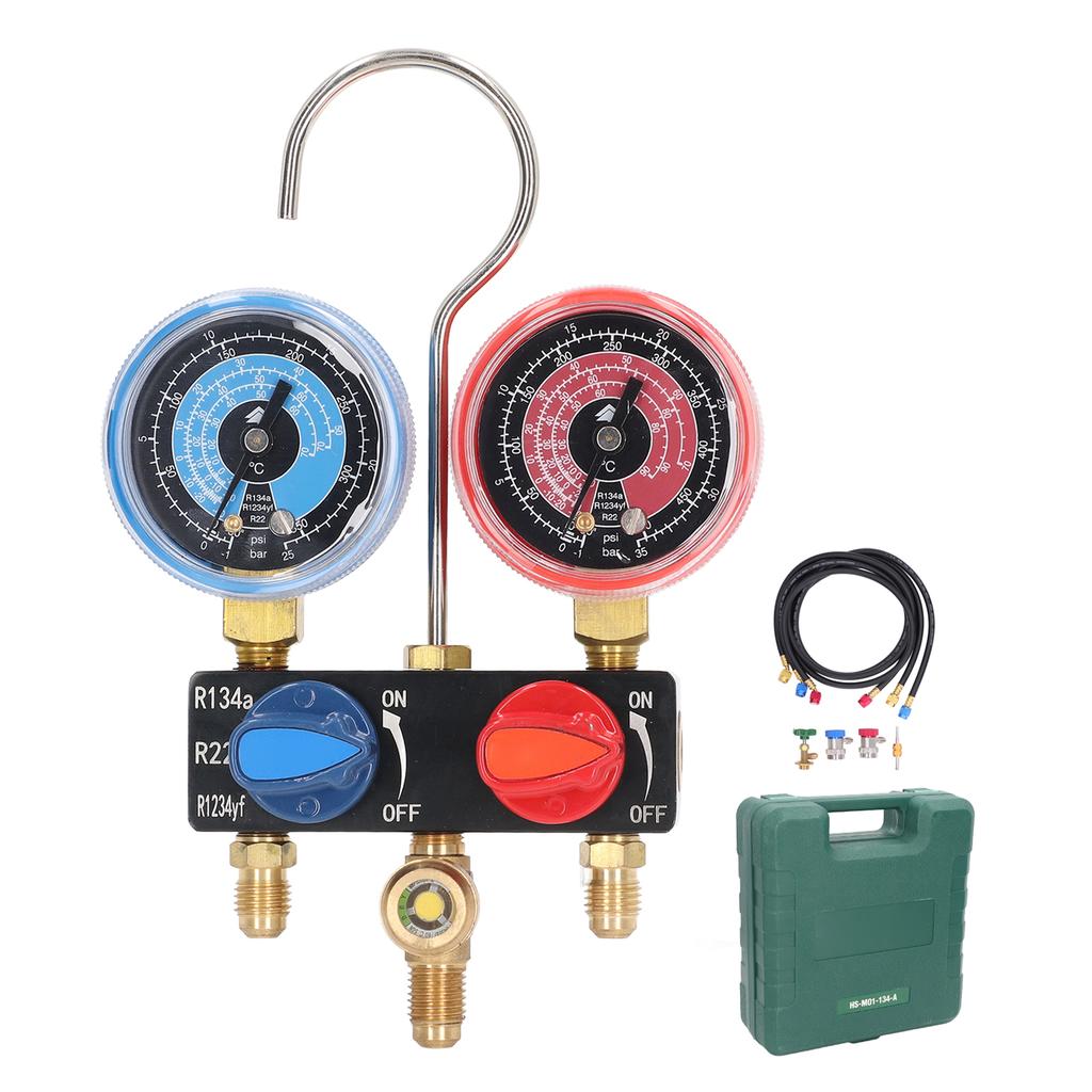 AC Gauge Set Mini Manifold für R22 R134a R1234yf Kältemittel Automotive mit Schläuchen Adapter