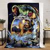 Vibrant Jumping Bass Fish with Lure Design Flannel Blanket for Bedroom, Living Room, Sofa, and Nap Sofas.