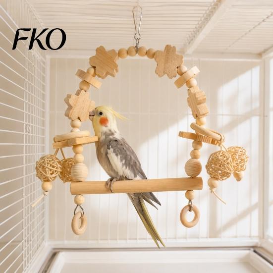 Parrot Chew Toy Bird Swing Perch, Wooden Blocks Toy, Beaded Arch Perch Swing, Cage Accessory for Lovebird Budgie Cockatiel