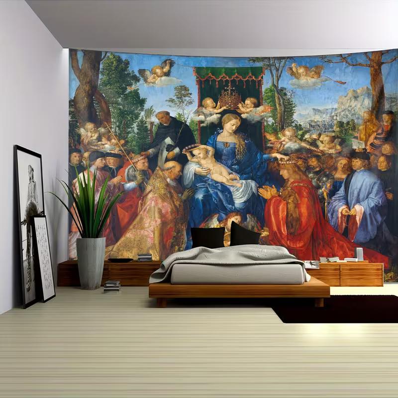

2D Dürer Feast of the Rosary Tapestry Vintage Religious Art Wall Hanging 47.2x31.5inch/120*80cm