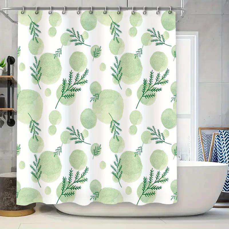 

Green Plant Leaves Shower Curtain Fabric Home Decor Waterproof Bathroom Hanging Rod Hook Shower Curtain Shower Decoration W60H190(CM)-1 Pcs