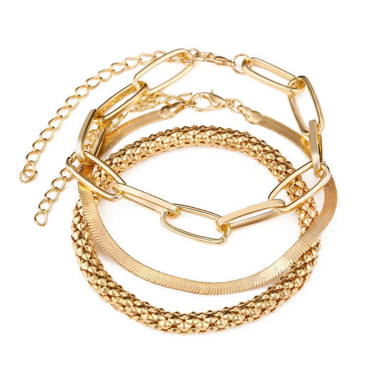 3Pcs/Set Snake Bone Popcorn Chain Bracelet For Women Gold Silver Color Multi-layer Alloy Bracelet Vintage  Party Gifts