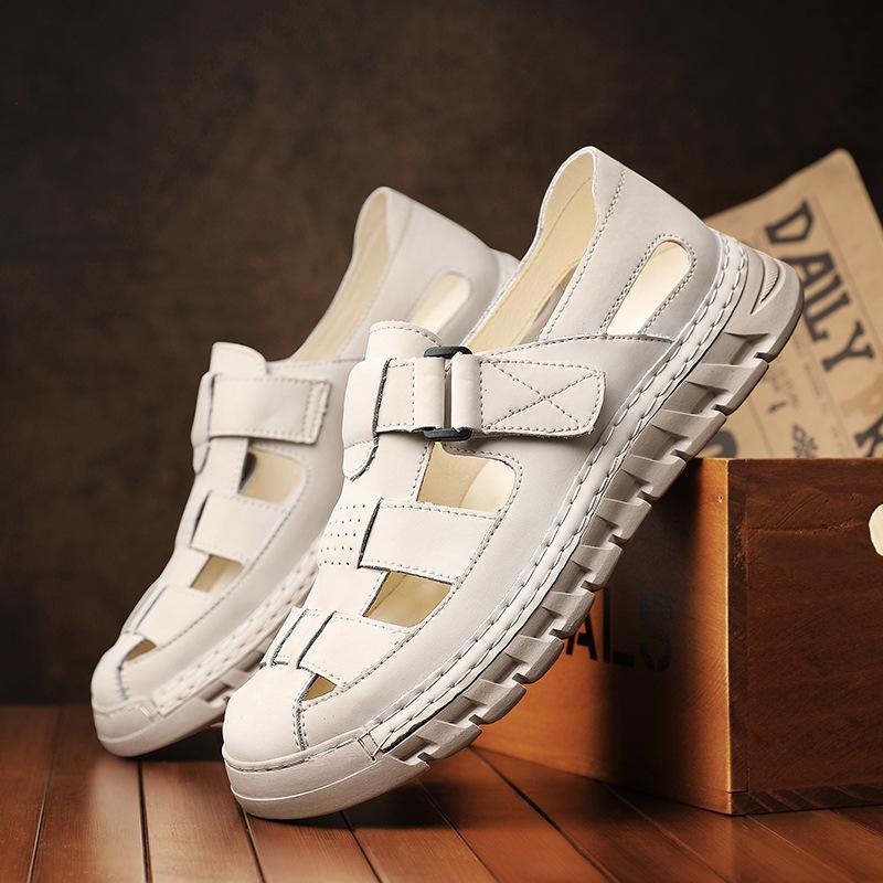 

European Station Export Fashion Classic Trend Low Heel Men s Casual Leather Shoes New Summer New Sandals 39 бежевый