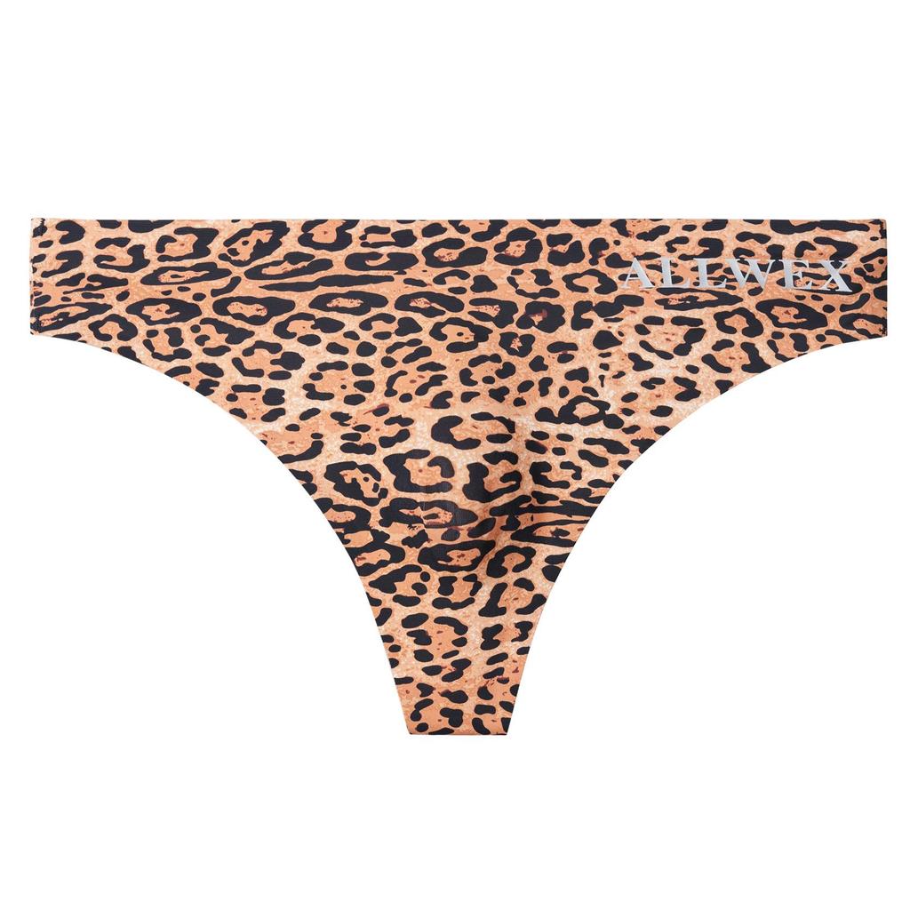 Men's Leopard Print Seamless Low Waist Ice Silk Thong - Quick-Dry, Breathable Sports Briefs