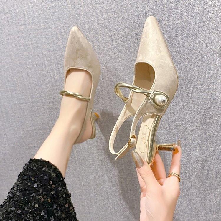 Fashion Elegant Chinese Style High Heels Womens Shoes 2025 New Versatile Fashionable Sexy Fine Tipped Pointed Sandals Trendy Women's