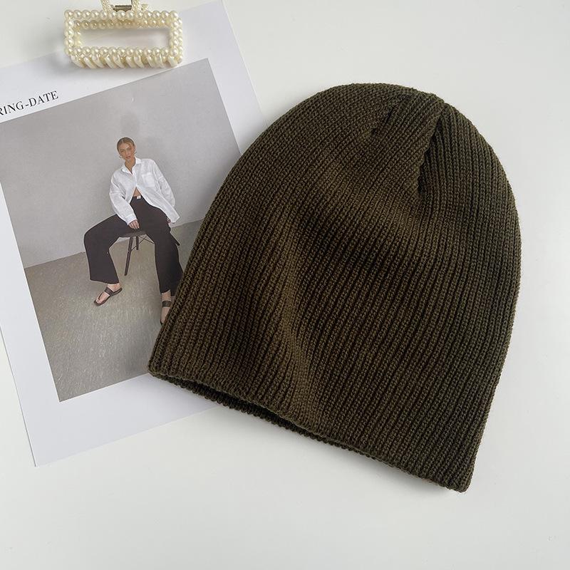 White Knitted Hat Women's Autumn and Winter Tide Fashion Versatile Solid Color Big Head Circumference Wool Pullover Hat Confinement Cold Hat