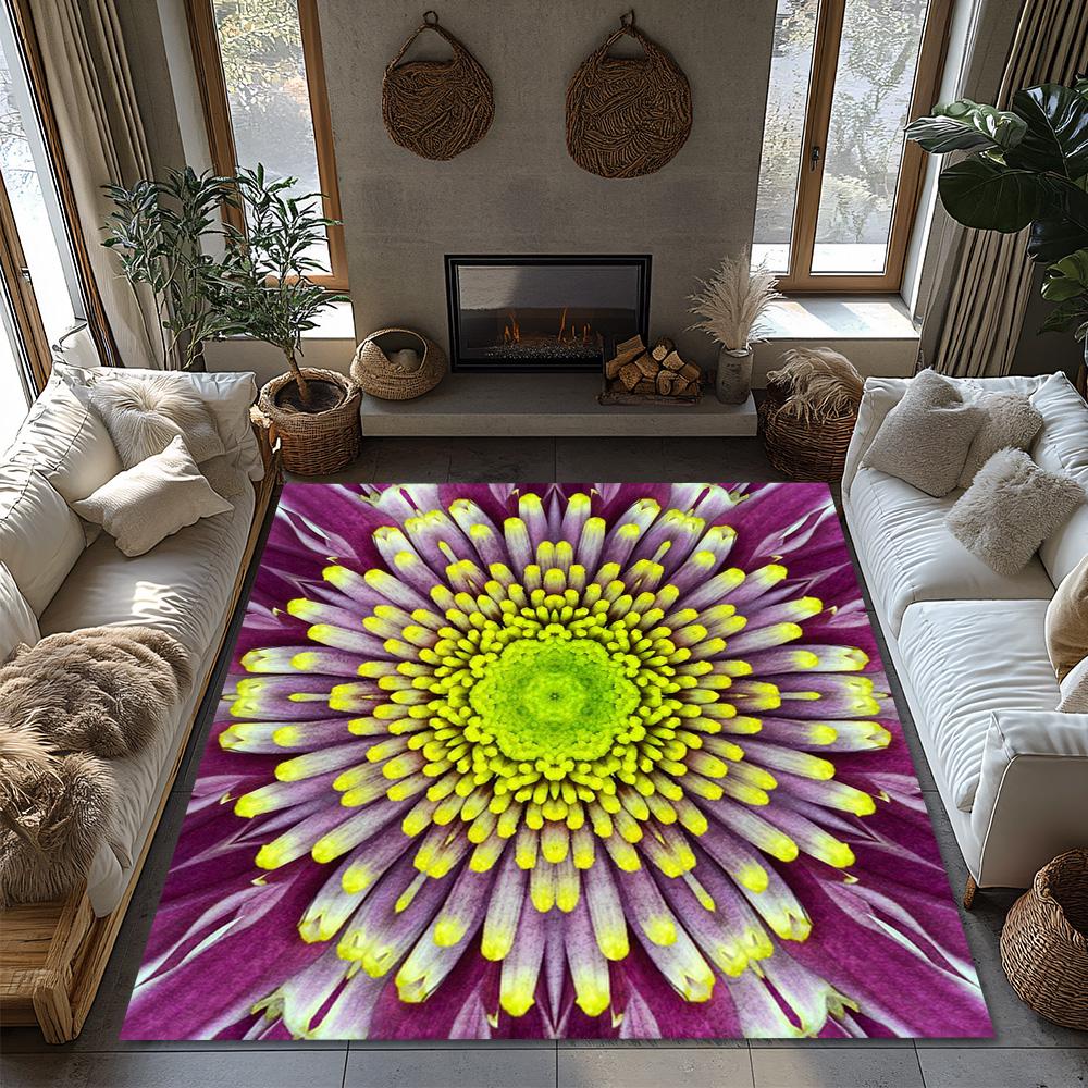 Tuniu Floral Daisy Pattern Rug Non-Slip Home Floor Carpet Mat for Living Room Bedroom