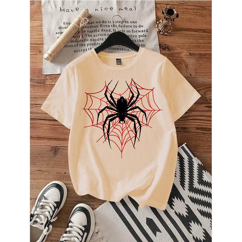 Casual Spider Round Neck Short Sleeve Women T Shirt Spring Summer Korean Style Tees Tops Woman Graphic Gothic Tshirt Clothes