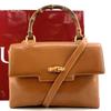 OLD GUCCI Bamboo 2way Handbag Shoulder Crossbody Bag Top-Handle Brown Gold Hardware Leather
