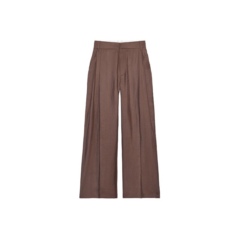

Zaprha 2025 Summer New Loose Drape Idle Style Flip Decoration Double Pleated Casual Pants Women 4661439 Dark brown L