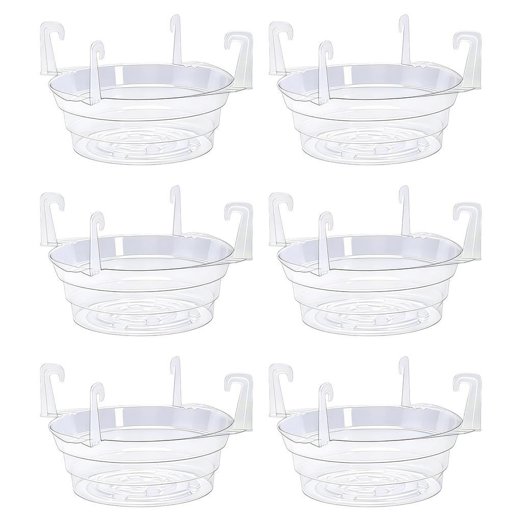 Plastic Round Water Catch Tray with 4 Pcs Hooks Transparent Plant Drip Holder Ventilated for Gardening Balcony Window Decoration
