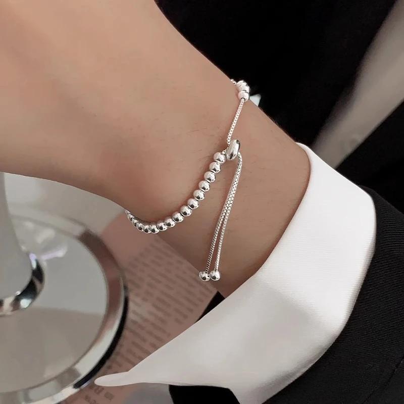 925 Silver Pearl Bracelet Women Girls Vintage Korean Pink Love Bow Chain Party Jewelry Luxury Gift