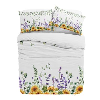 Flores Silvestres Eucalipto Girasol Planta Lavanda Juego de Cama de 3 Piezas para Cama Doble Textil para el Hogar Funda de Edredón Funda de Colcha Funda de Almohada
