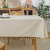 Tassel Trim Linen Floral Tablecloth Daisy Pattern Pastoral Style Tea Table Cover Lightweight Fresh Table Cover